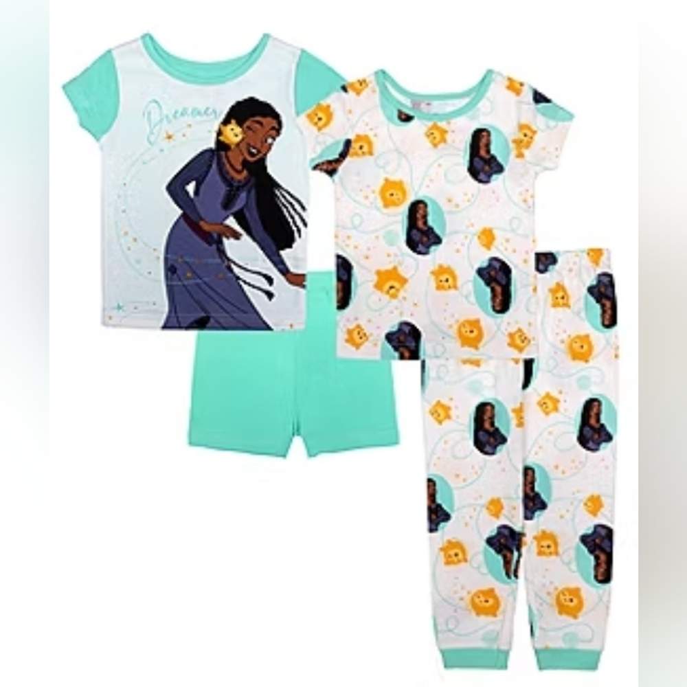 Disney Collection Toddler Girls Wish Crew Neck Short Sleeve 4-pc. Pajama Sets
